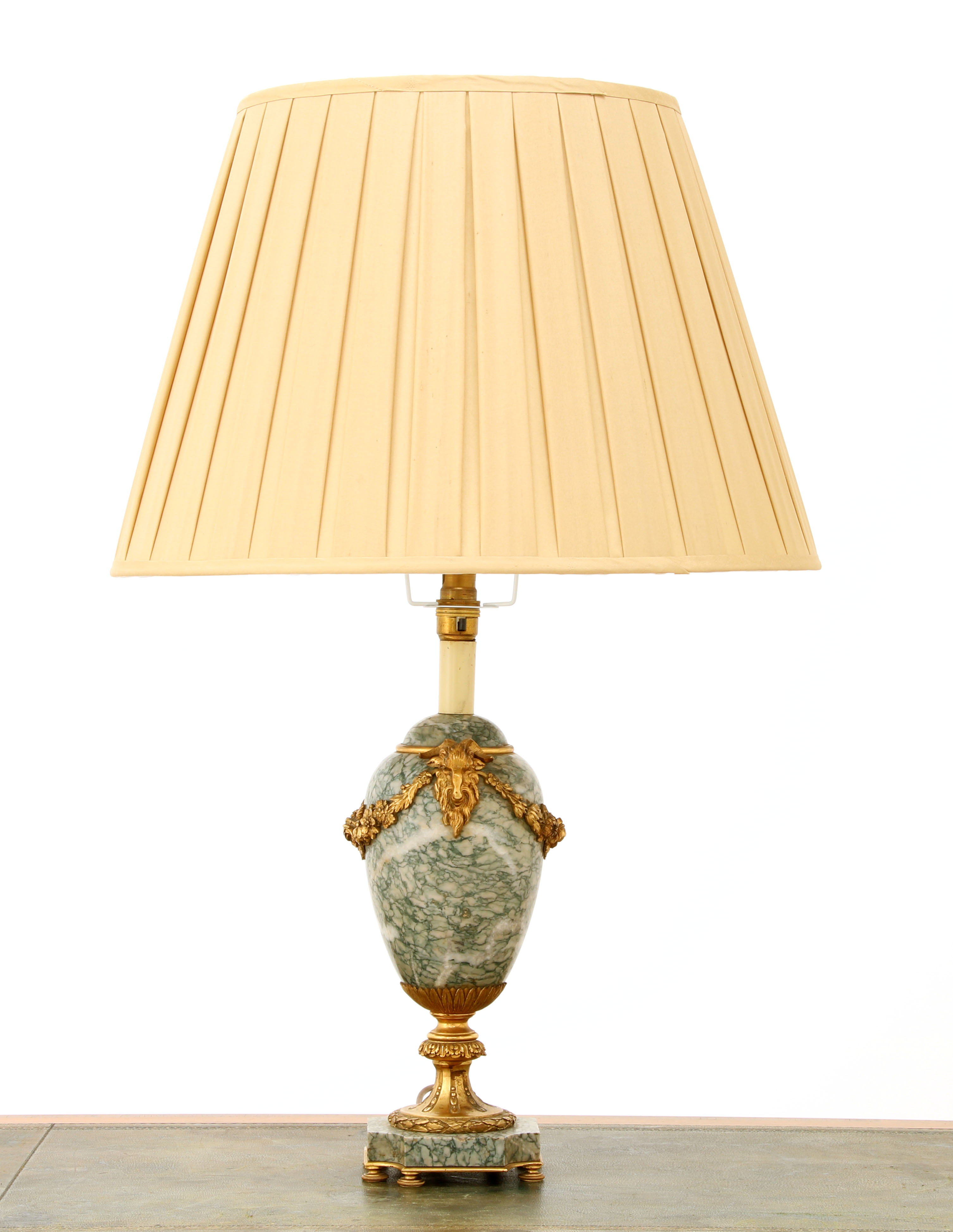 A French green-veined marble table lamp