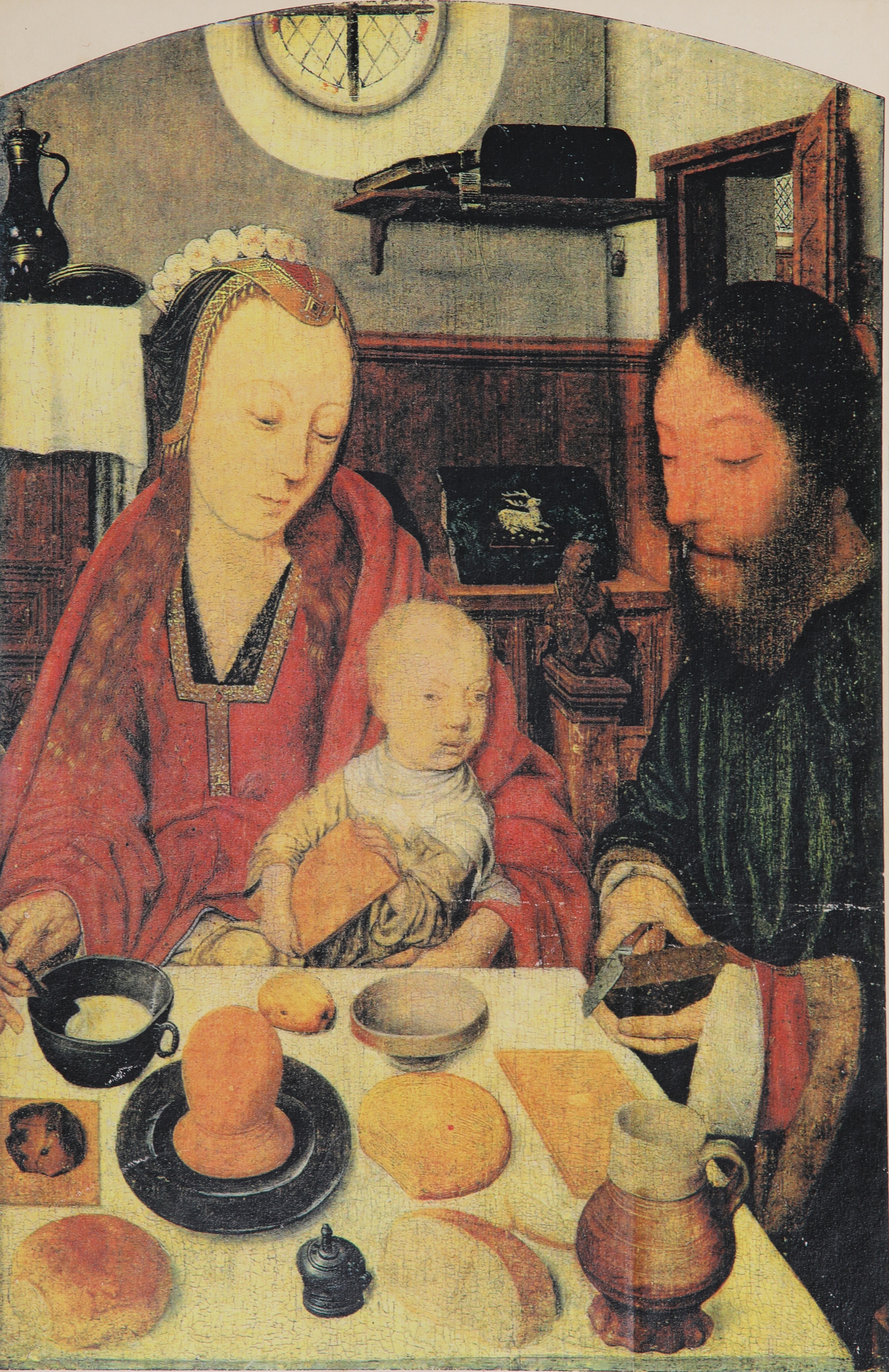 The Holy Family, by Jan Mostaert (c.1495-1500) showing a similar Siegburg jug that is in the collection.
