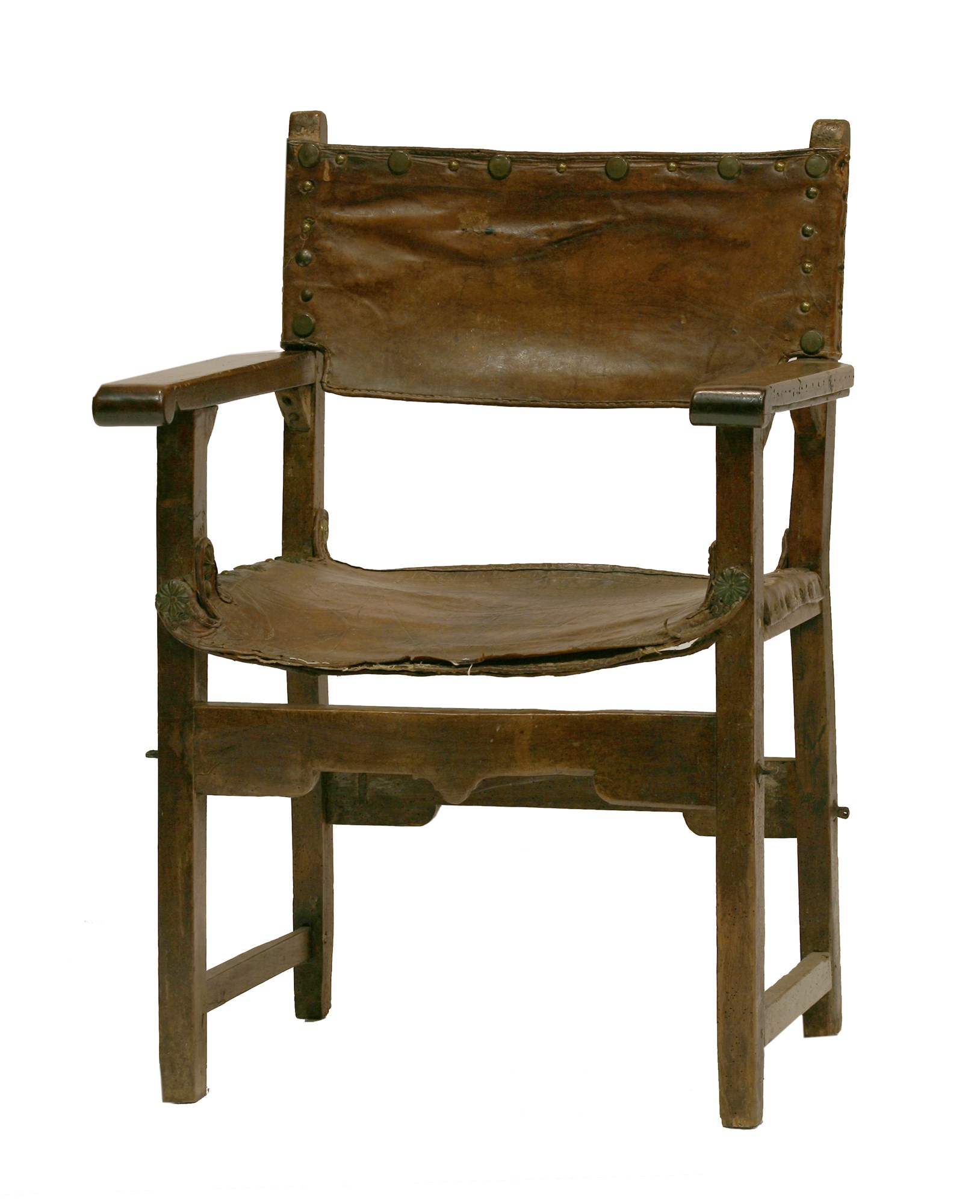 A Spanish walnut open elbow chair (£470)