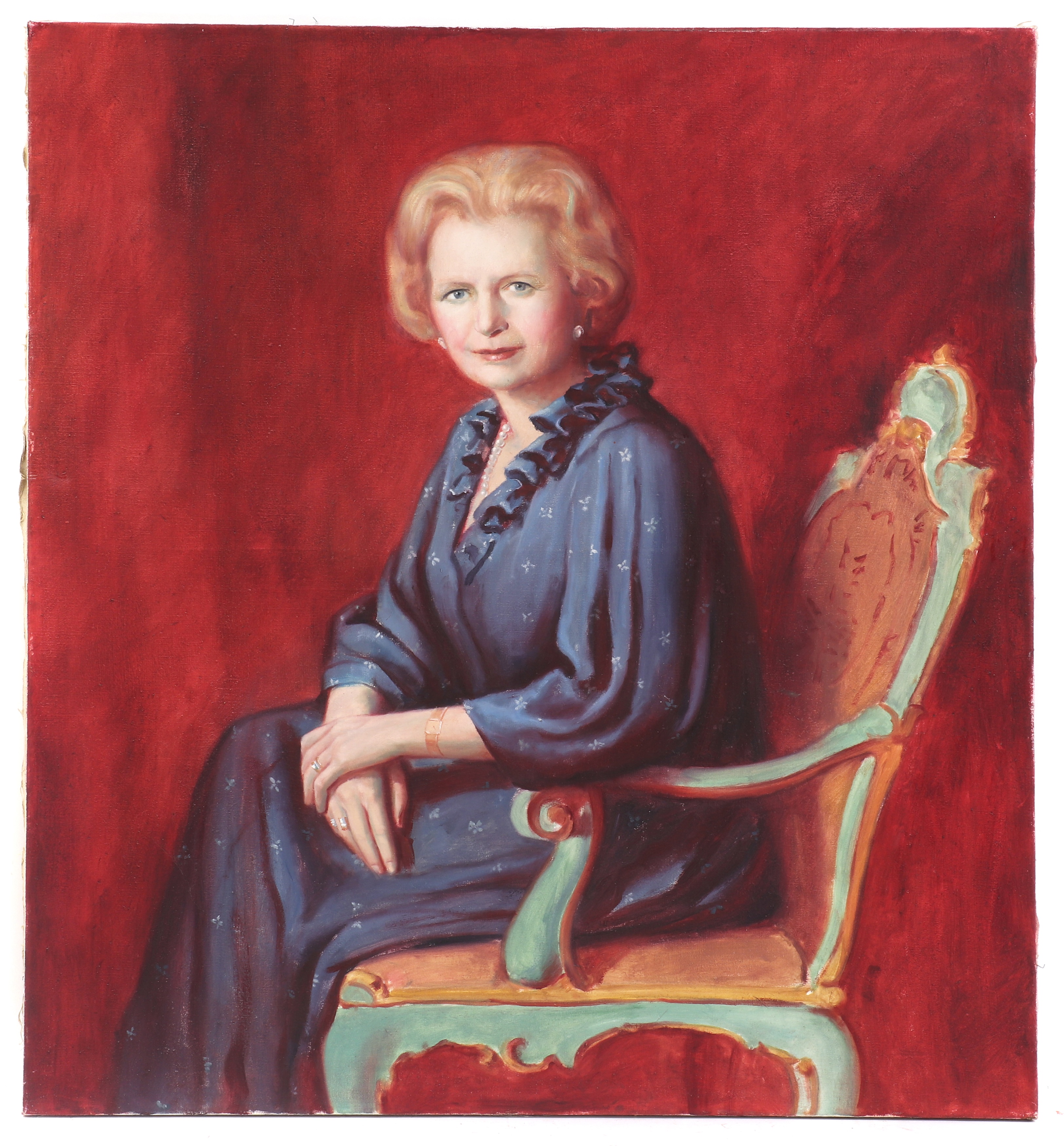 British School, 1990s, a seated portrait of Margaret Thatcher - £500-£700