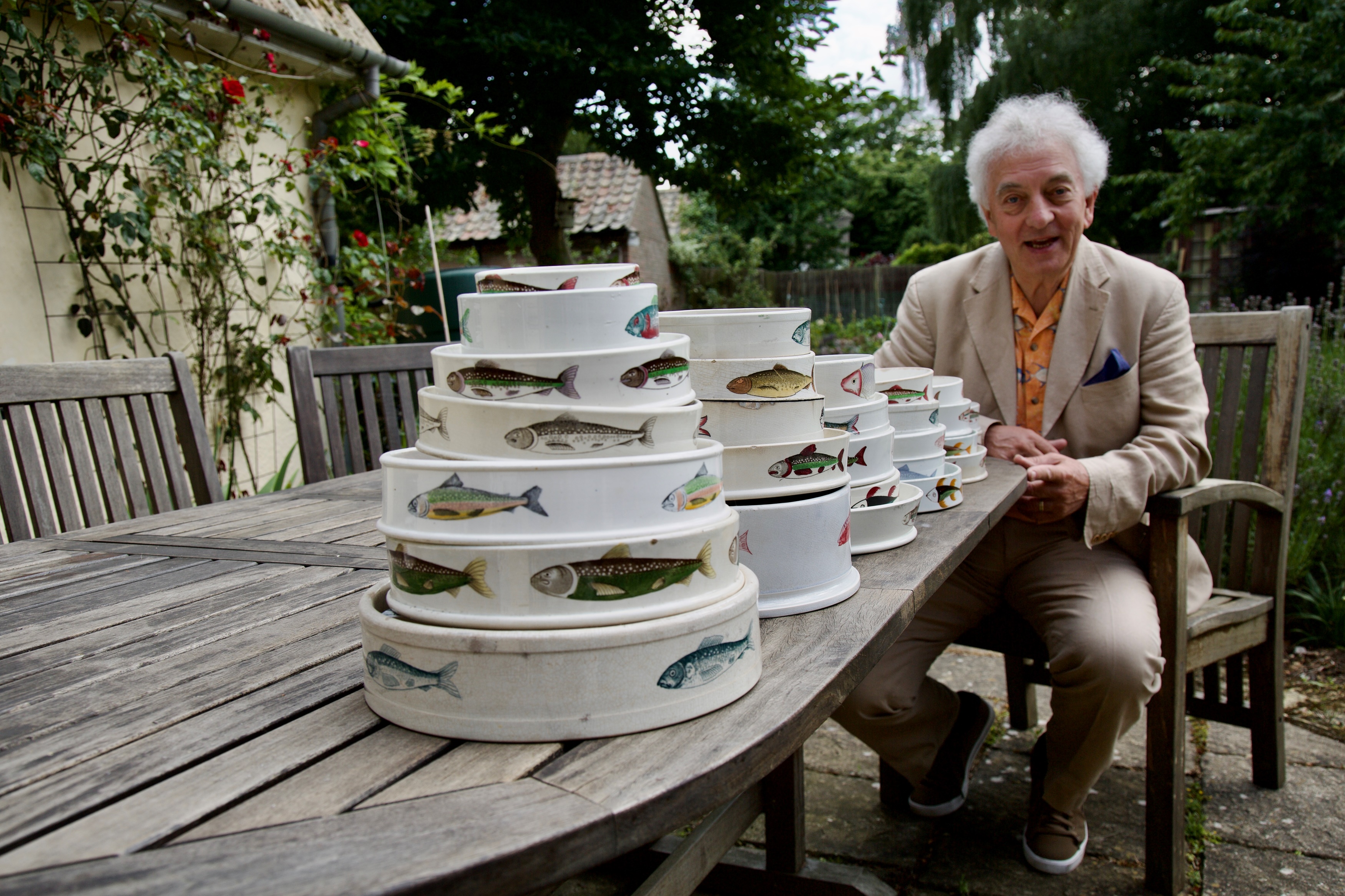 Keith Elliott with his collection of char dishes, credit Steve Woit, Fly Fishing Treasures