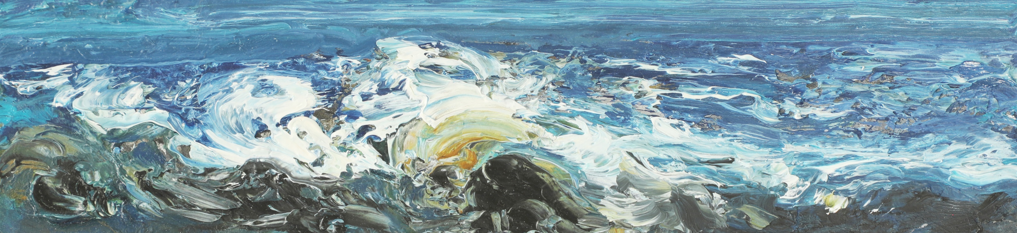 *Maggi Hambling (b.1945) 'PORTRAIT OF THE SEA' Signed and dated '06 on backboard, oil on board 5.5 x 22cm (Sold for £7,020)