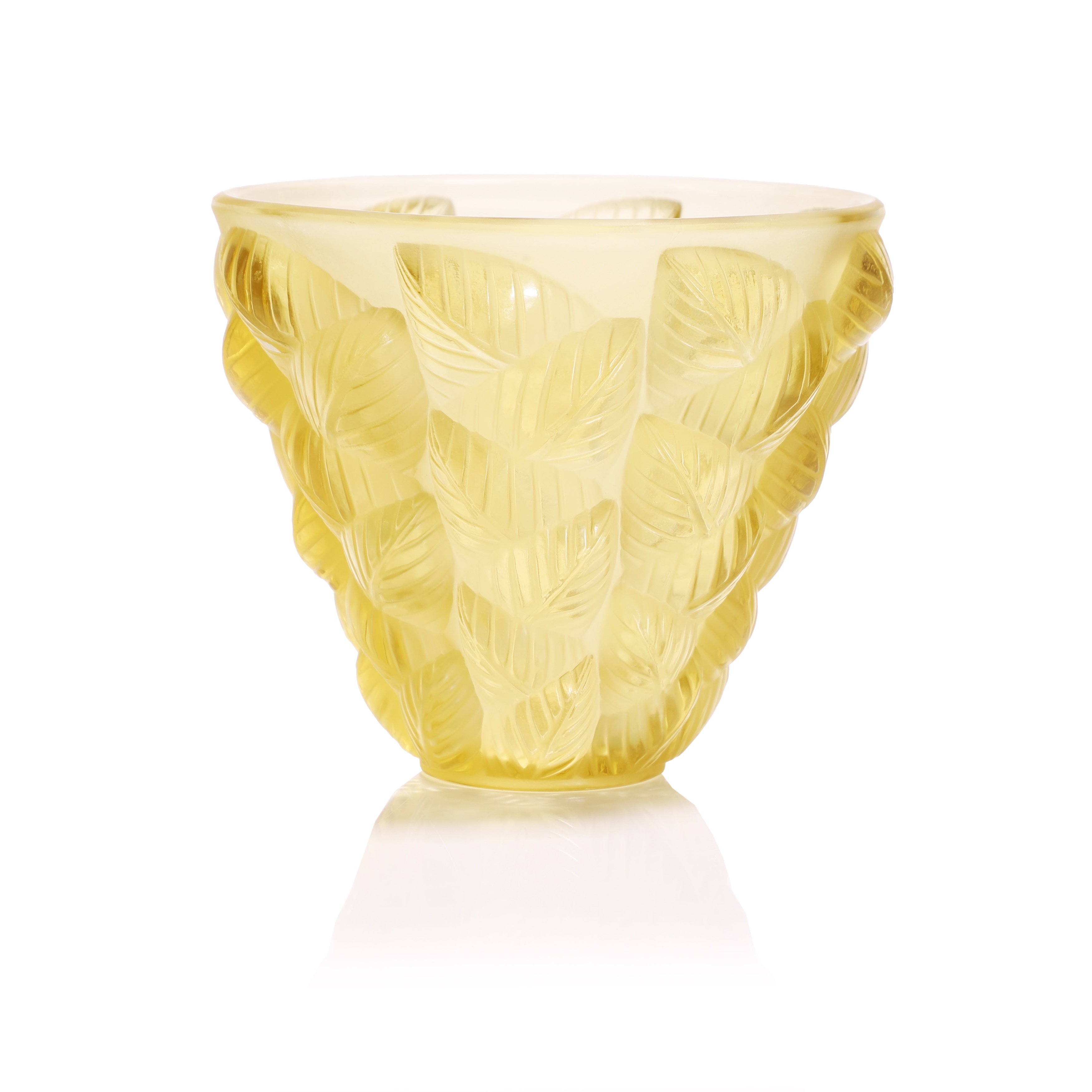 René Lalique (French, 1860-1945) a 'Moissac' vase, No. 992, designed in 1927, pale amber glass, wheel engraved 'R LALIQUE FRANCE', 13.1cm high (£1,000-1,500)