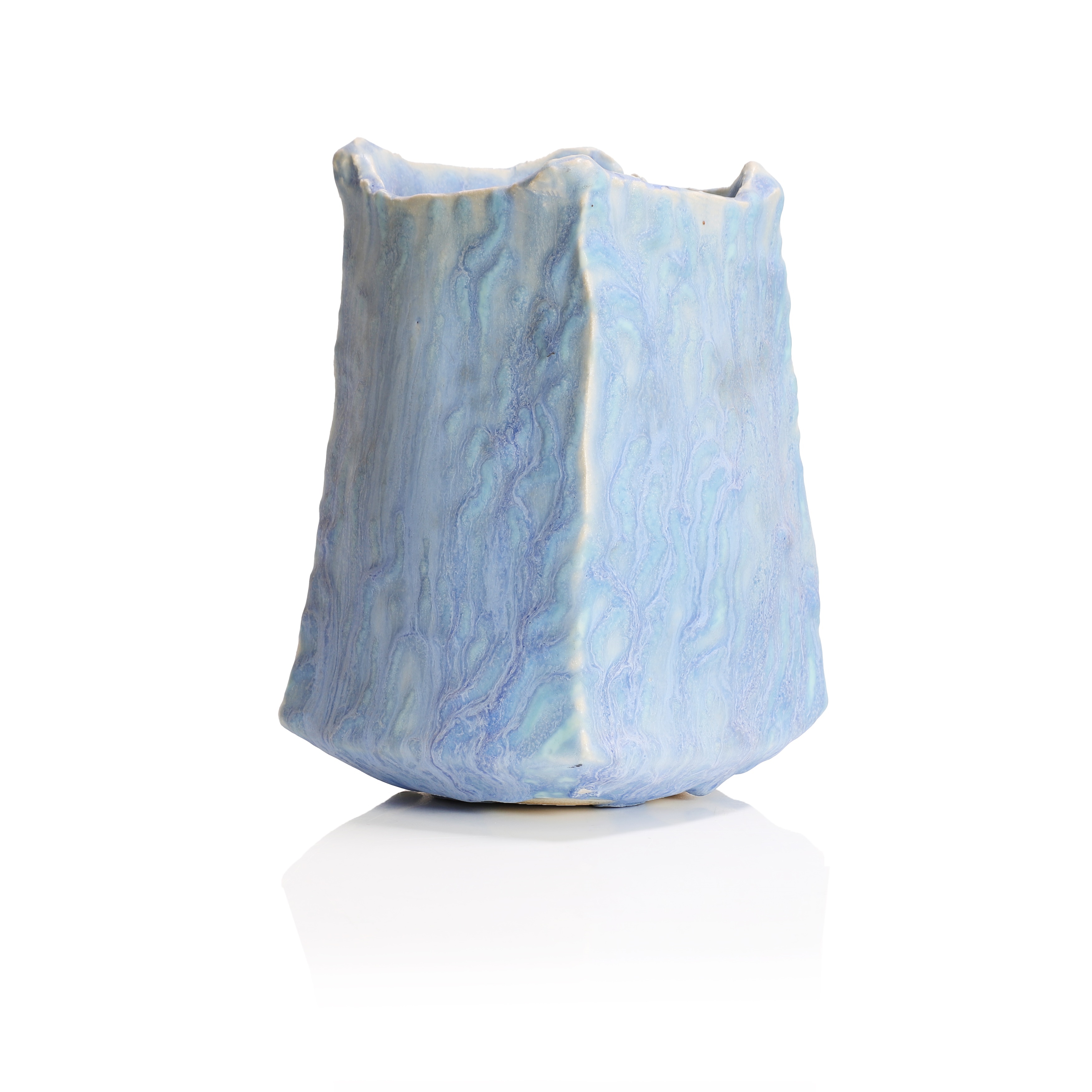 Peter Beard (b.1951) a stoneware vessel, of square sleeve form, with a textured blue glaze, impressed marks, 20.5cm high (£200-400)