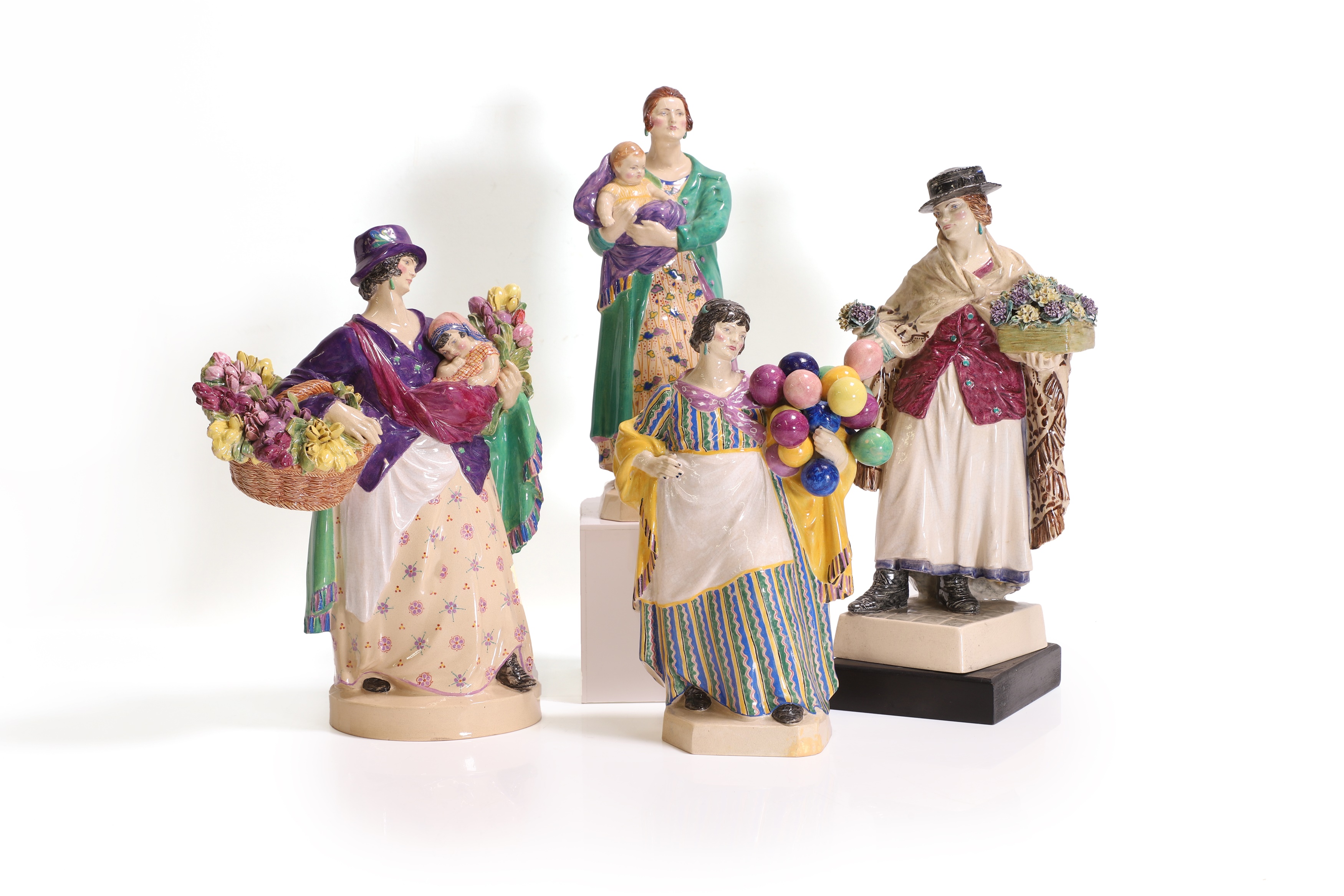 Left to right: 'Tulip Woman', 'The Madonna of World's End', 'The Balloon Seller', and 'The Shawl' (£150-300 each)