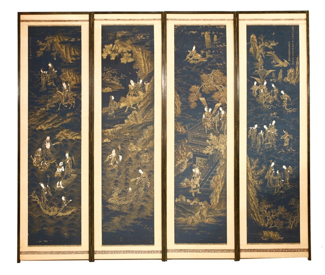 Chinese four fold screen celebrating Queen Mother of The West
