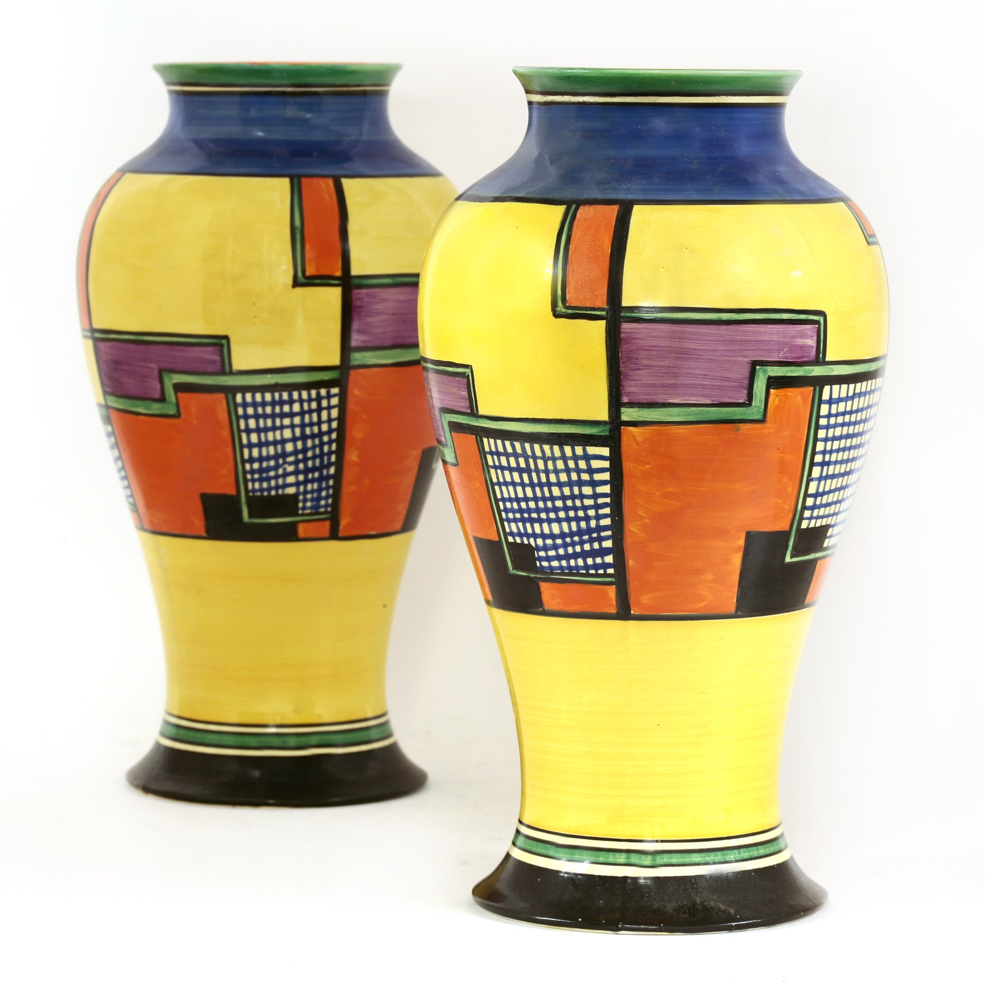 A pair of Clarice Cliff vases, c.1930. Estimate £2,000-3,000