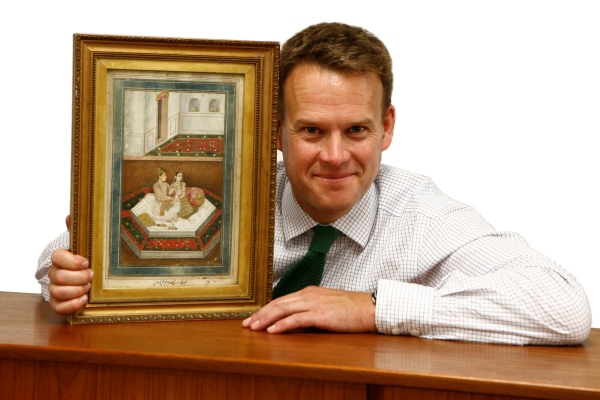 Sworders Director John Black with the 17th century Indian Miniature