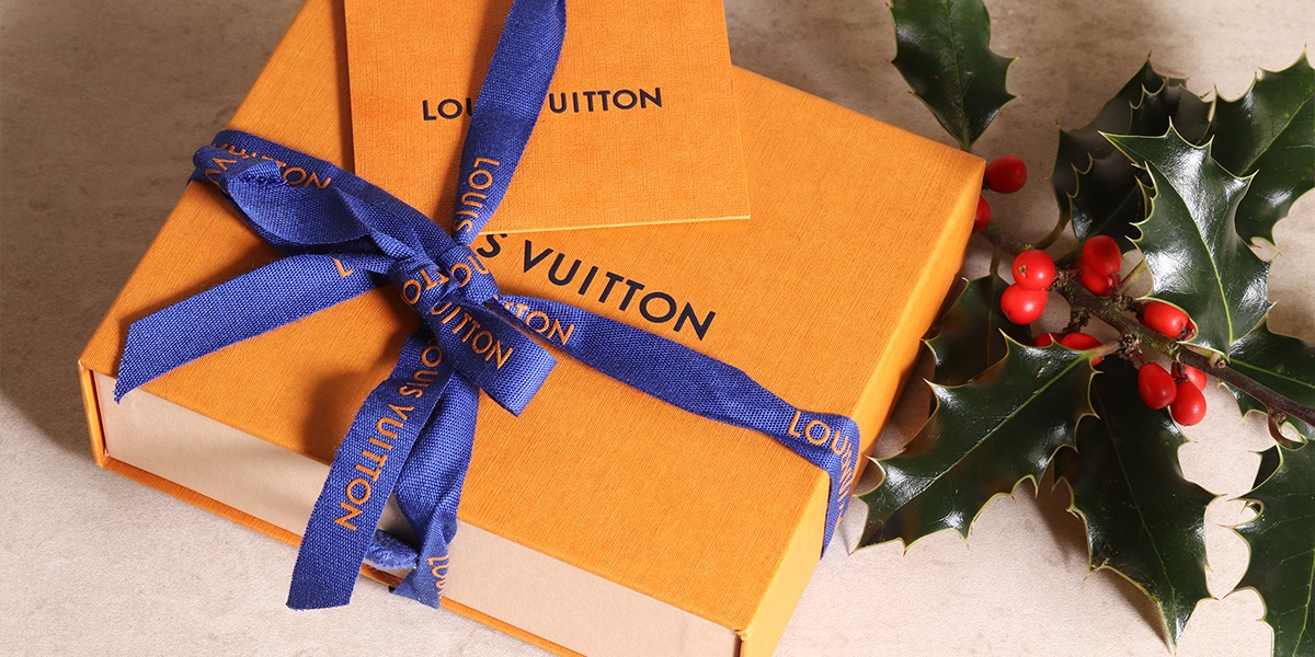 LOUIS VUITTON Blue Gift Ribbon with White Lettering 2 yards