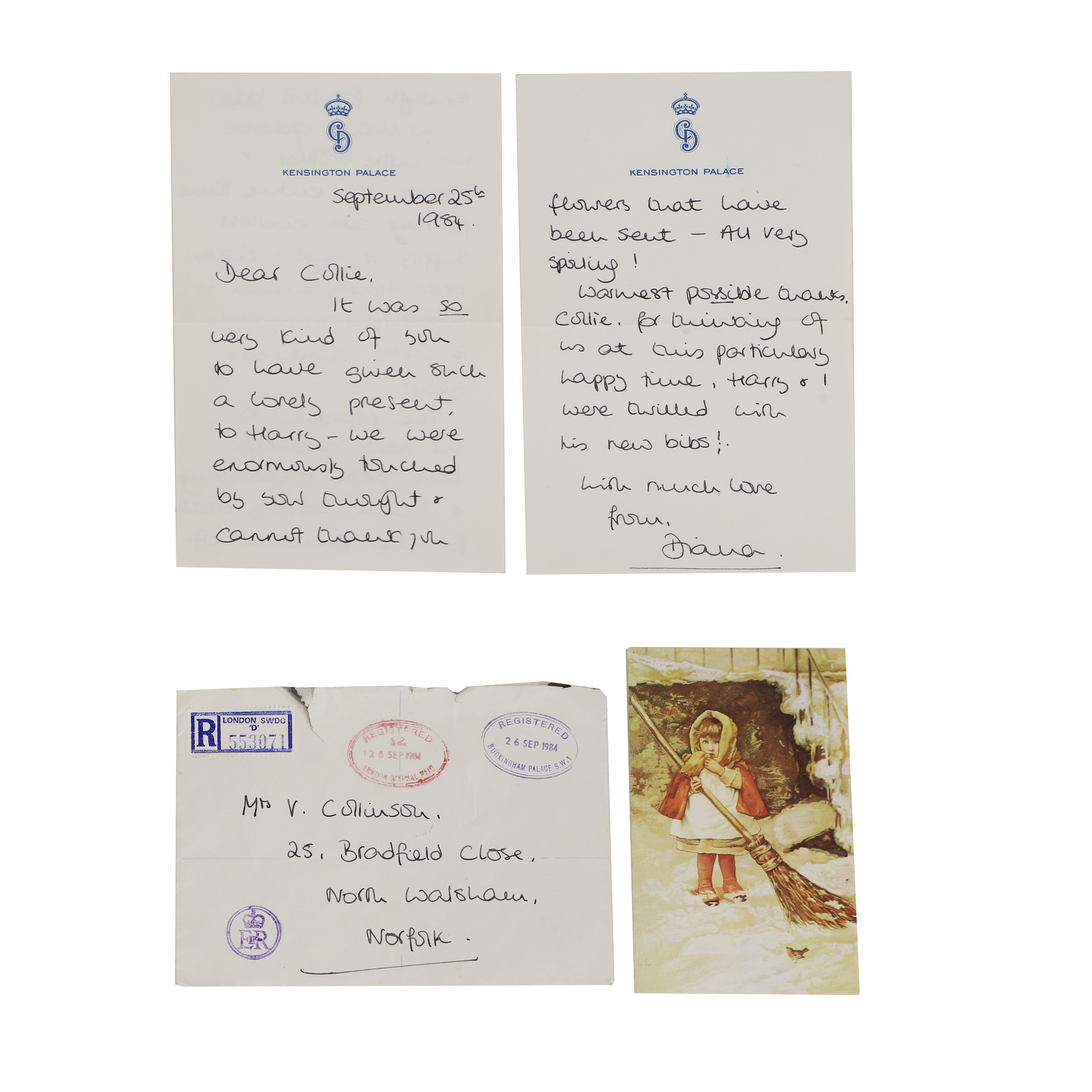 HRH Diana, Princess of Wales (1961-1997) a handwritten two-page letter dated September 25th 1984 (£800-1,200)