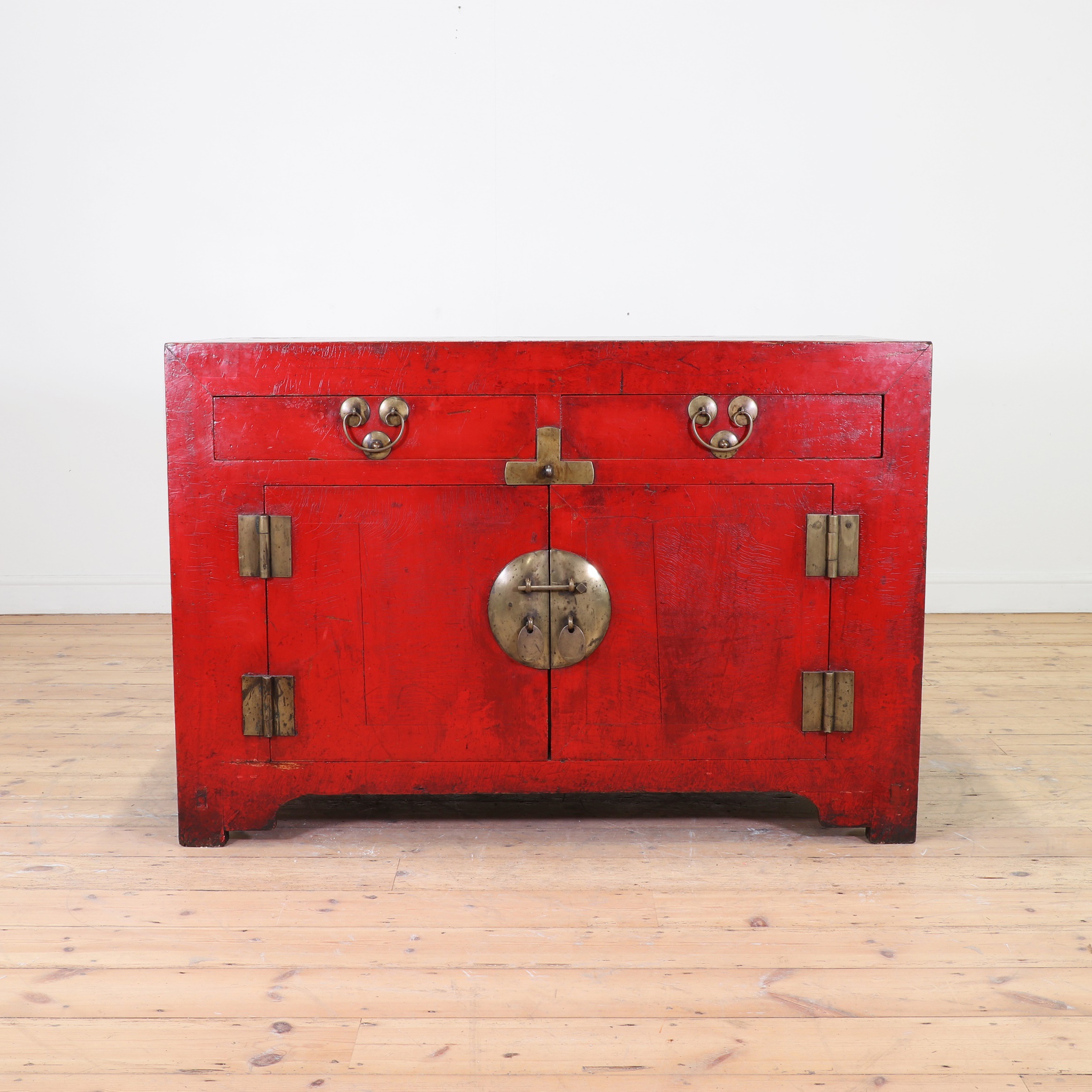 A red-lacquered elm side cabinet,  Qing dynasty (1644-1911), Chinese