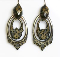 Lot 300 - A pair of Victorian piqué work drop earrings