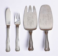 Lot 53 - Eight pairs of metalwares Georg Jensen old danish pattern fish eaters and a pair of fish servers