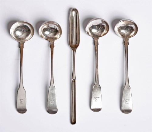 Lot 201 - A pair of George IV Scottish silver fiddle pattern toddy ladles
