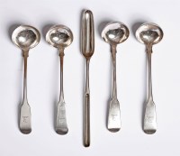 Lot 201 - A pair of George IV Scottish silver fiddle pattern toddy ladles