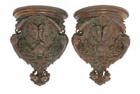 Lot 452 - A pair of Italian carved walnut brackets
