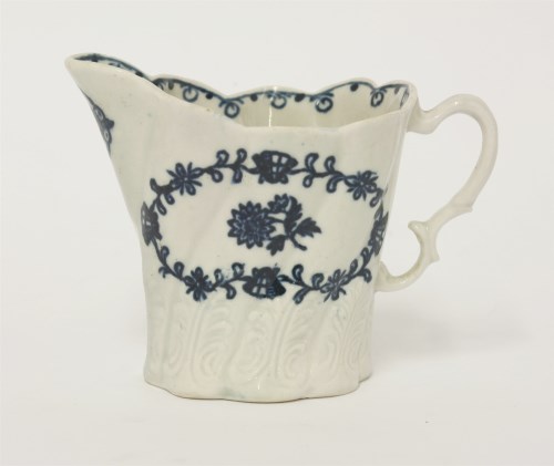 Lot 13 - A Liverpool blue and white high Chelsea Ewer