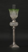 Lot 346 - A Victorian silver-plated Corinthian column oil lamp