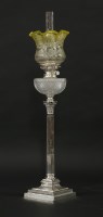 Lot 350 - An Edwardian silver-plated Corinthian column oil lamp