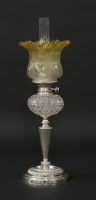 Lot 351 - A Victorian silver-plated column oil lamp