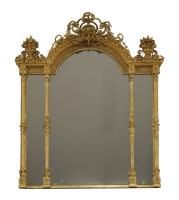 Lot 379 - A large gilt overmantel mirror