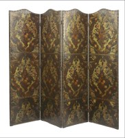 Lot 388 - A Spanish embossed leather four-fold screen