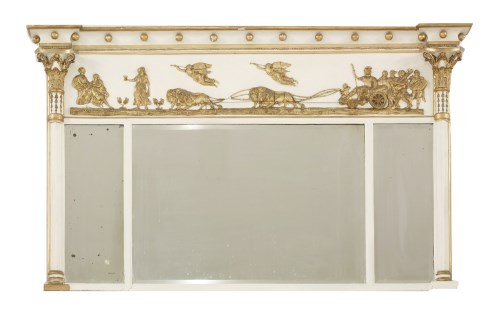 Lot 400 - A painted and gilt overmantel mirror