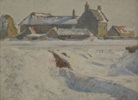Lot 308 - Stanley Royle  (1888-1961)
'FARM IN SNOW'
Signed l.l. oil on board 
40.5 x 30.5cm 

Exhibited:	Graves Art Gallery