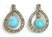 Lot 319 - A pair of Art Deco turquoise and diamond drop earrings