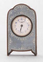 Lot 233 - A Swiss miniature silver and blue enamel clock