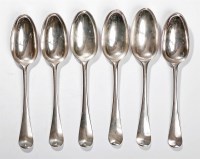 Lot 81 - Six assorted George II silver hanovarian pattern tablespoons