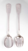 Lot 114 - A pair of George III silver fiddle thread and shell pattern salad servers