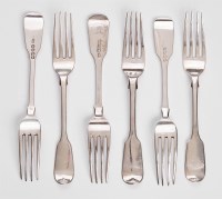 Lot 128 - A set of six Victorian Scottish silver fiddle pattern dessert forks
