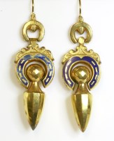 Lot 309 - A pair of Victorian enamel drop earrings