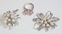 Lot 63 - A Danish sterling silver two stone rose quartz ring