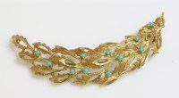 Lot 74 - A Continental gold and turquoise leaf brooch