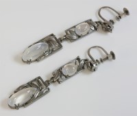 Lot 16 - A pair of silver Arts and Crafts moonstone drop earrings