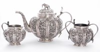 Lot 21 - An Indian silver three-piece tea set