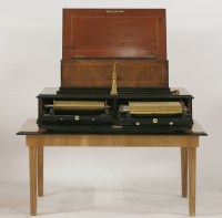 Lot 66 - A walnut inlaid and ebonised musical box