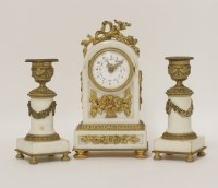 Lot 1244 - A small 19th century French marble and ormolu clock garniture