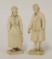 Lot 1191 - A pair of 19th century ivory figures of a fisherman and fisherwomen