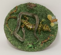 Lot 1112 - A Palissy snake and lizard plate