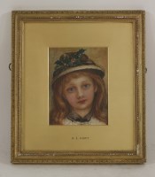 Lot 1295 - Anne E Hart (exh.1883-1894)
'LENA' - PORTRAIT OF A YOUNG GIRL WEARING A BONNET WITH HOLLY
Signed l.r.