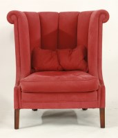 Lot 1460 - A red velvet high barrel back chair