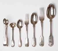 Lot 118 - A George IV silver fiddle and shell pattern flatware service