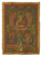 Lot 329 - A Thanka of a seated Buddha holding a begging bowl