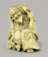 Lot 258 - An unusual Chinese stag antler carving of Liu Hai