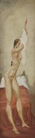 Lot 349 - Albert Victor Ormsby Wood (1904-1977) 
STANDING FEMALE NUDE PUTTING ON A NIGHTDRESS
Signed with monogram l.l.