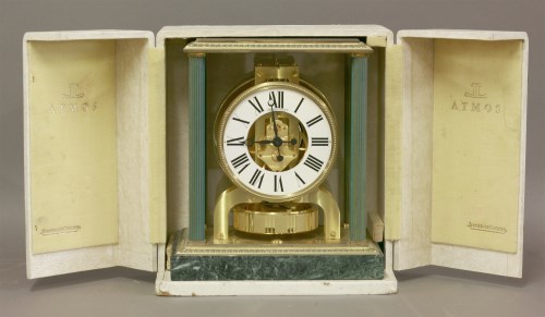 Lot 514 - A gilt metal and green marble Jaeger LeCoultre Atmos Clock