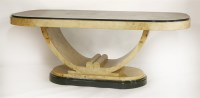 Lot 226 - An Art Deco style bird's-eye maple and ebonised dining table